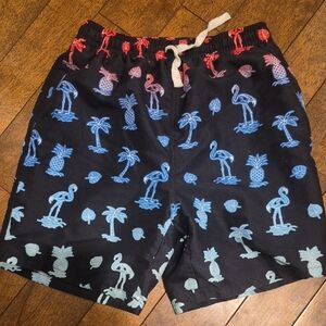 Source Unknown Kids Swim Trunks - Black with Red and Blue Flamingo Print